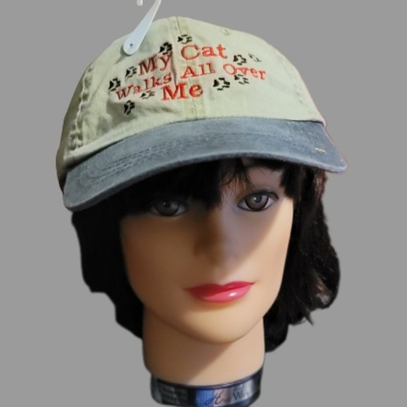 My CAT WALKS ALL OVER ME cap hat 100% cotton embroidered anvil GR8 - Picture 1 of 7